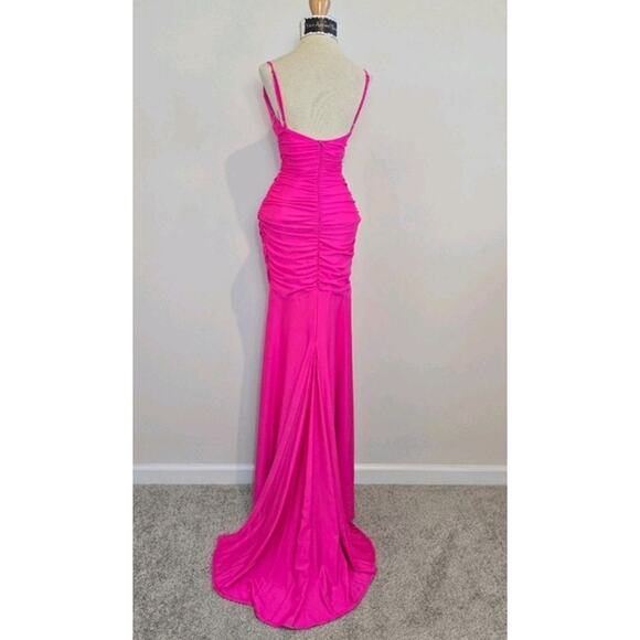 Jamie Formal Cowl Neck Mermaid Dress  NEON PINK / M (739) - Picture 4 of 6
